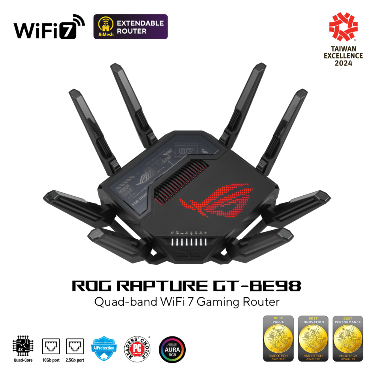 ASUS ROG Rapture GT-BE98 Quad-band WiFi 7 Gaming Router